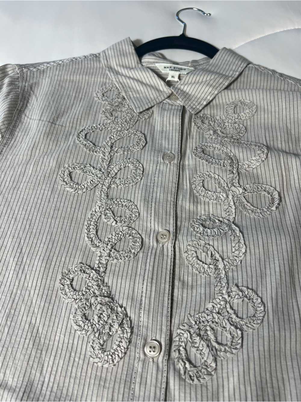 Max Studio Light Gray Pinstripe Embroidered Dress Shirt